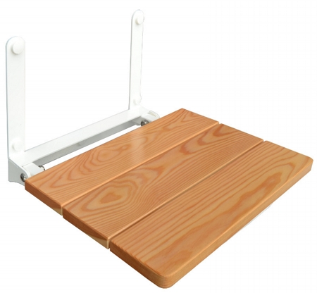 Folding wall mounted shower seat larch TÜV GS Certified