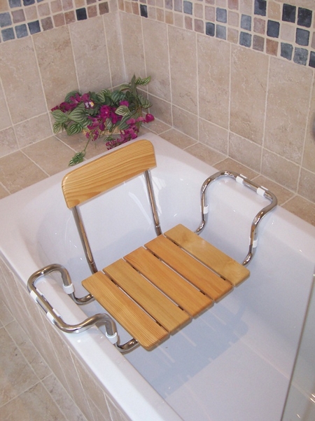 Bathtub seat with backrest seat in larch wood TÜV tested